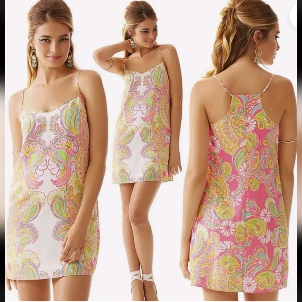 Lilly Pulitzer Dusk Hotty Silk Slip Mini Dress Women's XS Double Trouble Mod